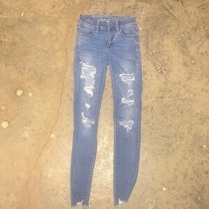 American Eagle Outfitters Ripped Blue Skinny Jeans